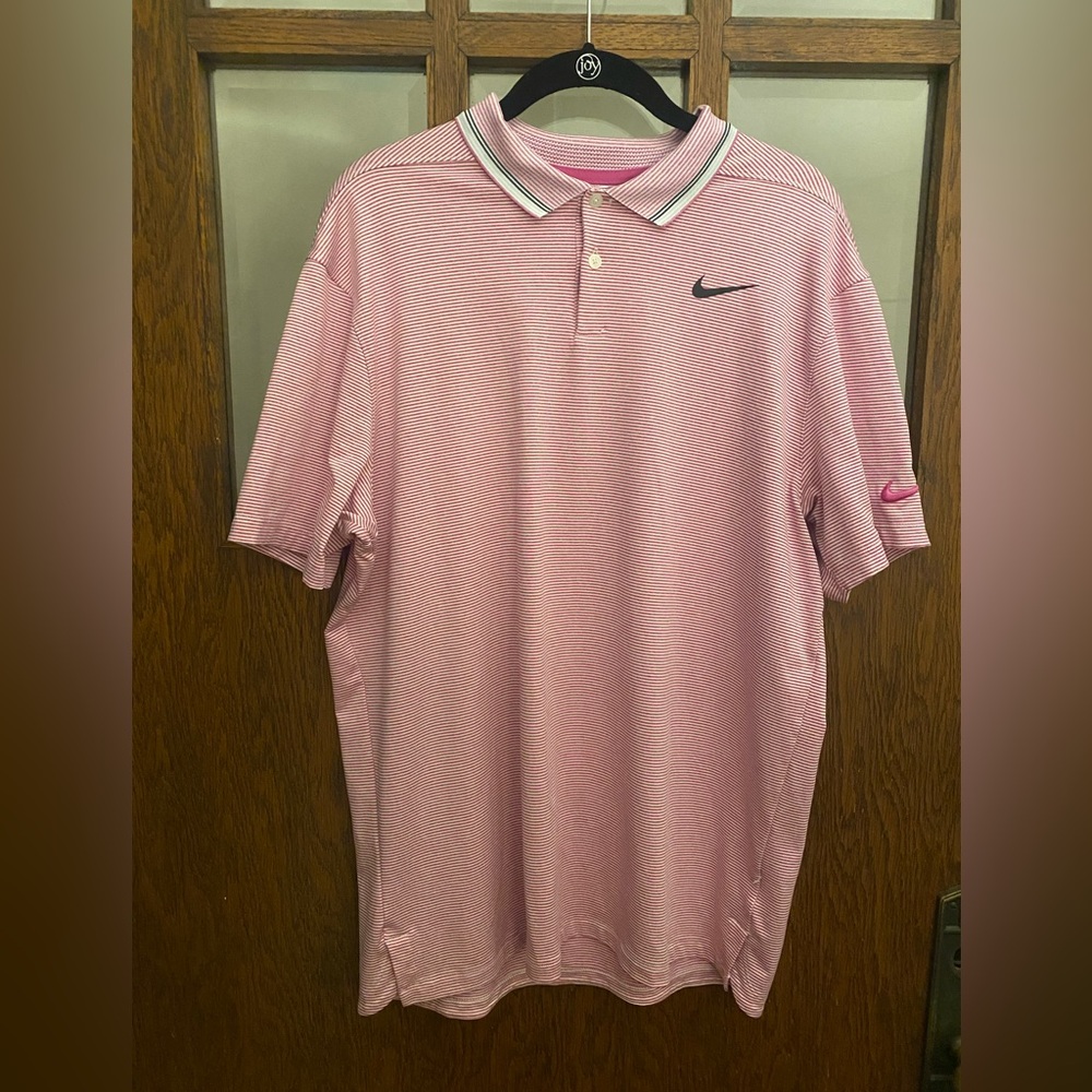 Nike Men's Pink Striped Dri-FIT Polo Shirt VGUC